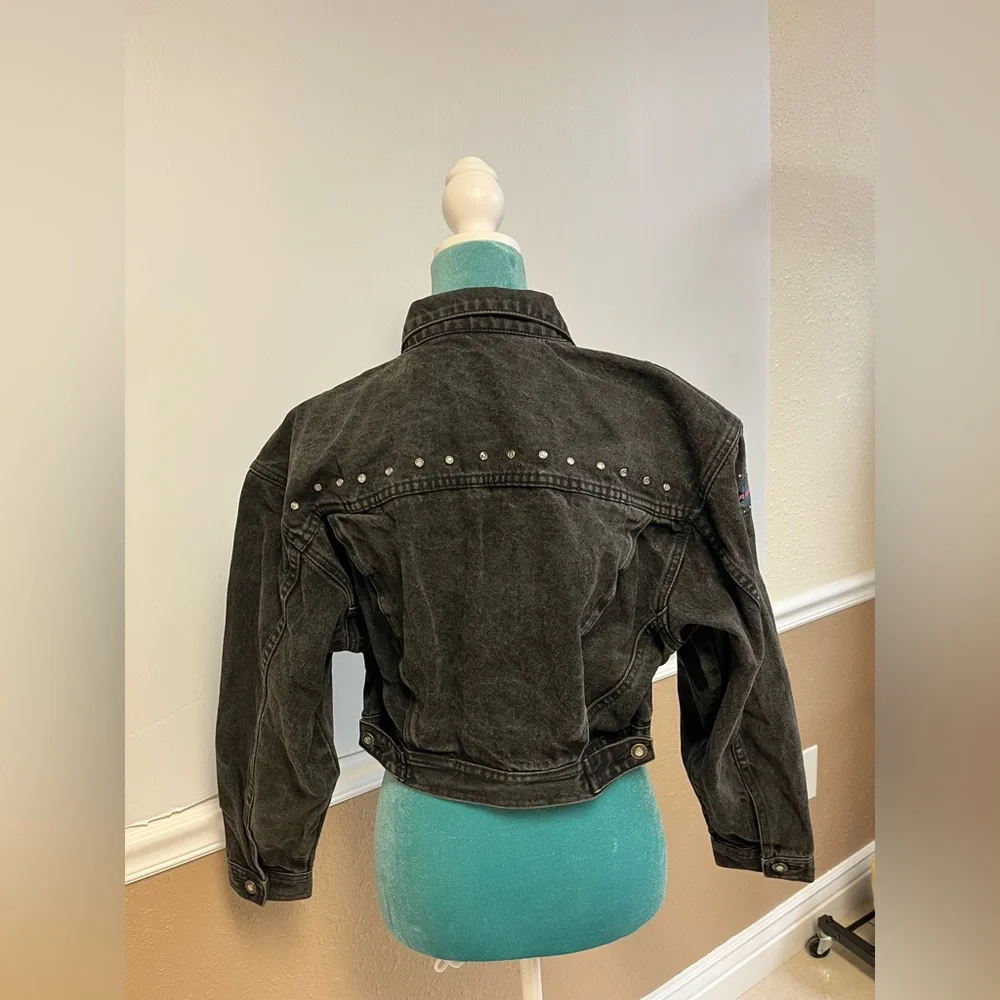 Vintage 80s LA Gear Studded Black Denim Jacket -‎ 100% Cotton - Size M